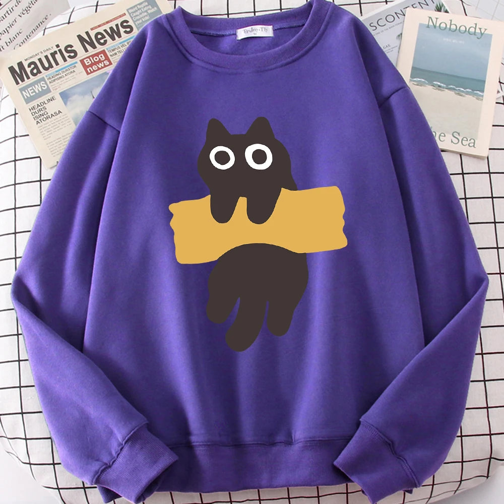 Fun Adhesive Tape Cat Cute Print Cartoons Hoody Men Women Hip Hop Hoodie Autumn New Hoodies O-Neck Loose Clothes Sweatshirts