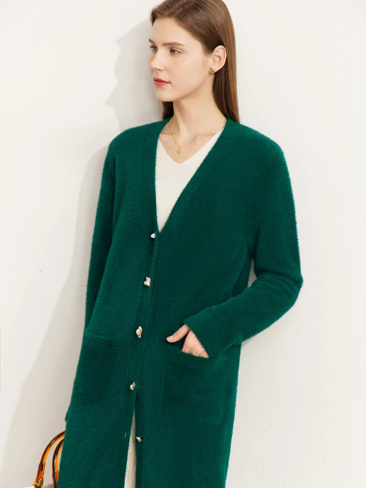 AMII Minimalism Sweater Cardigan Women Winter 2022 Fashion V-neck Art Button Design Loose Long Knitted Clothing Tops 12241079
