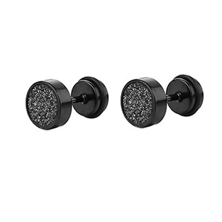 1 Pair Men Women Stud Earrings Stainless Steel Illusion Tunnel Plug Screw Back with Sand Glitter 6/8/10mm