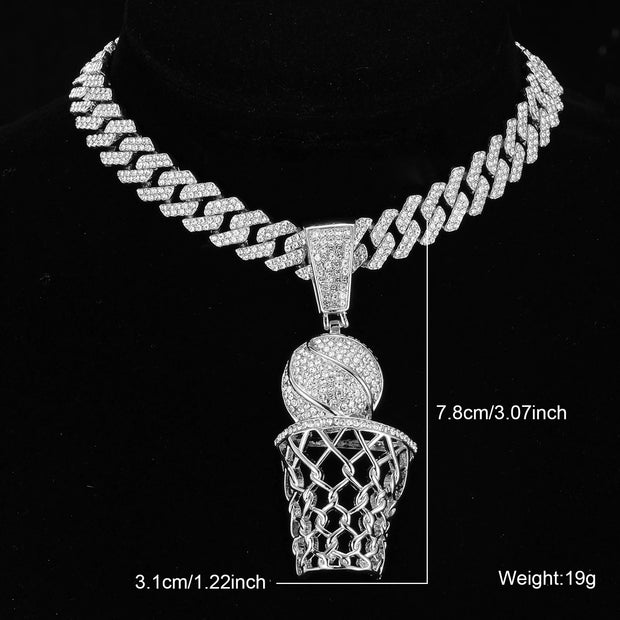 D&Z Basketball Pendant  With 13mm Rhinestones Miami Cuban Chain HipHop Iced Out Bling Necklaces Fashion Jewelry For Man Gift