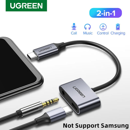 Adaptador de cable UGREEN USB C a Jack 3.5 tipo C, convertidor de auriculares USB tipo C de 3.5 mm AUX para Huawei P20 Pro, Xiaomi Mi 6, 8, 9 SE y Note