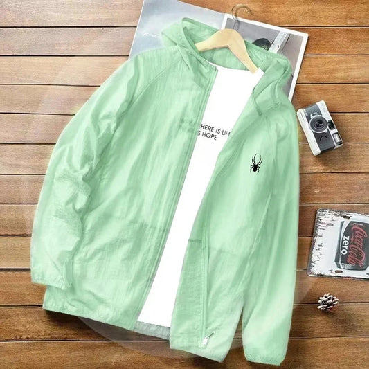 Summer New Men's Sunscreen Jacket Elastic Ice Silk Ultra-Thin Solid Color Hooded Top Outdoor Sports Fishing Men's Clothing
