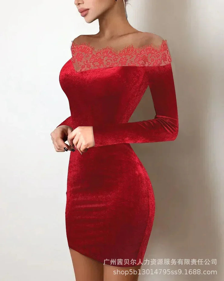 Summer New Women's Solid Color Rhinestone Turtleneck Dusting Powder Slim Long Sleeve Dress