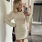 European and American style autumn and winter new round neck bubble long sleeve slim hip dress female fashion all-match casual d