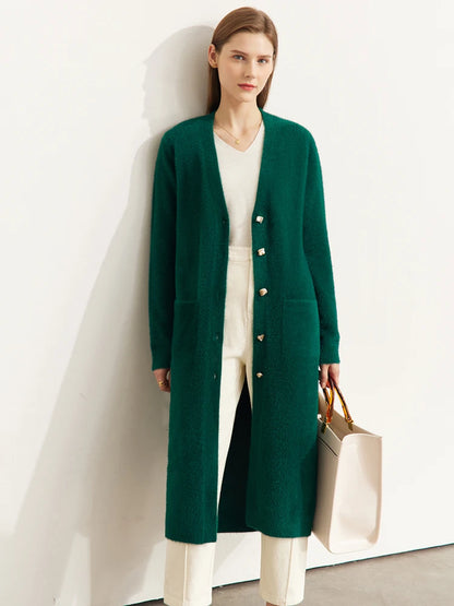 AMII Minimalism Sweater Cardigan Women Winter 2022 Fashion V-neck Art Button Design Loose Long Knitted Clothing Tops 12241079