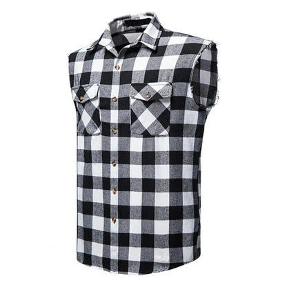 Gilet à revers sans manches pour homme, poches à rabat, simple boutonnage, coupe 3D, imprimé écossais, streetwear