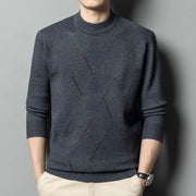 Autumn Winter Fashion High End Thickened Round Neck Sweater Men's Smart Casual Loose Versatile Patchwork Knitted Long Sleeve Top