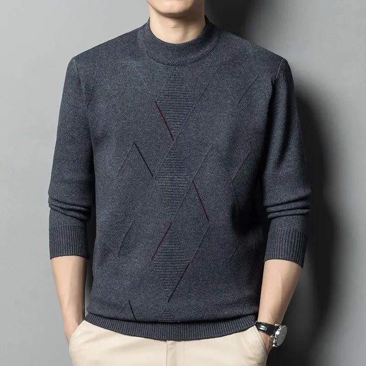 Autumn Winter Fashion High End Thickened Round Neck Sweater Men's Smart Casual Loose Versatile Patchwork Knitted Long Sleeve Top