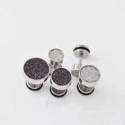 1 Pair Men Women Stud Earrings Stainless Steel Illusion Tunnel Plug Screw Back with Sand Glitter 6/8/10mm