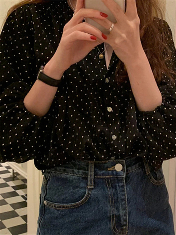 BL3061 New 2023 Fashionable Elegant Office Lady Buttons Oversize Dot Korean Style Wild Spring Summer Women's Blouses Shirts Tops