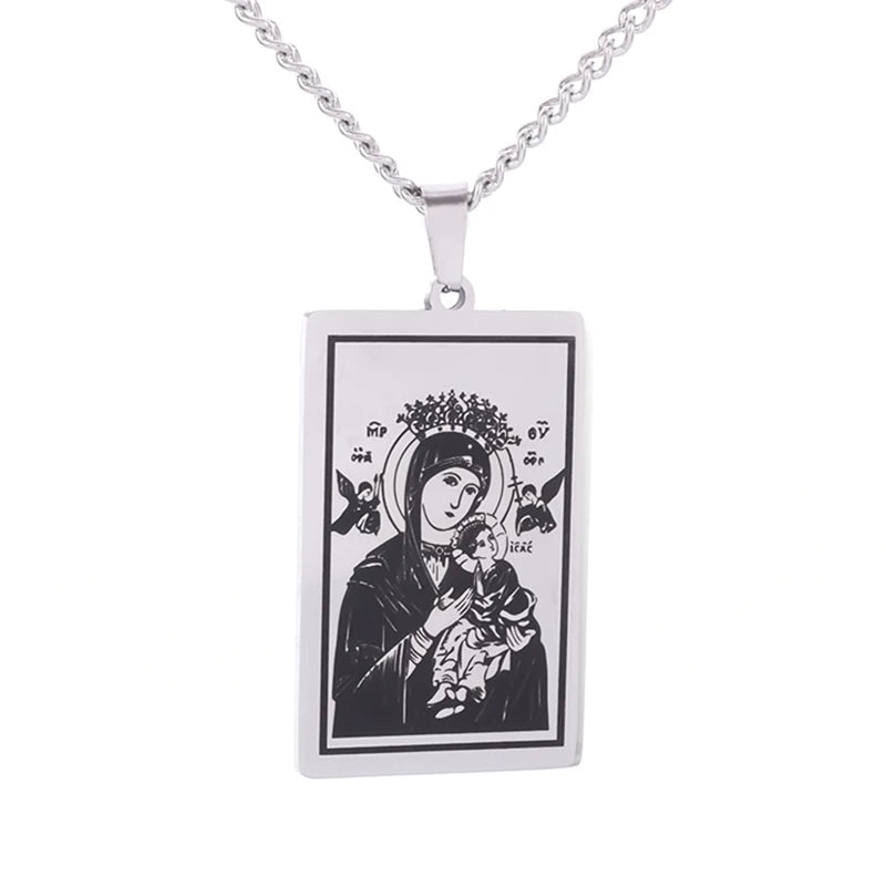 Colgante clásico católico de la Virgen María de Guadalupe con cruz de circonitas, collar de oración para mujer