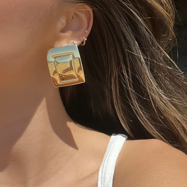 18K Gold Plated Minimalist Statement Stainless Steel Rectangular Matching Color Earrings Creative Exclusive Personalized Jewelry