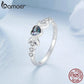 BAMOER White Gold Plated Moon Heart Ring, 925 Sterling Silver Vintage Fashion Rings for Women Girls BSR534