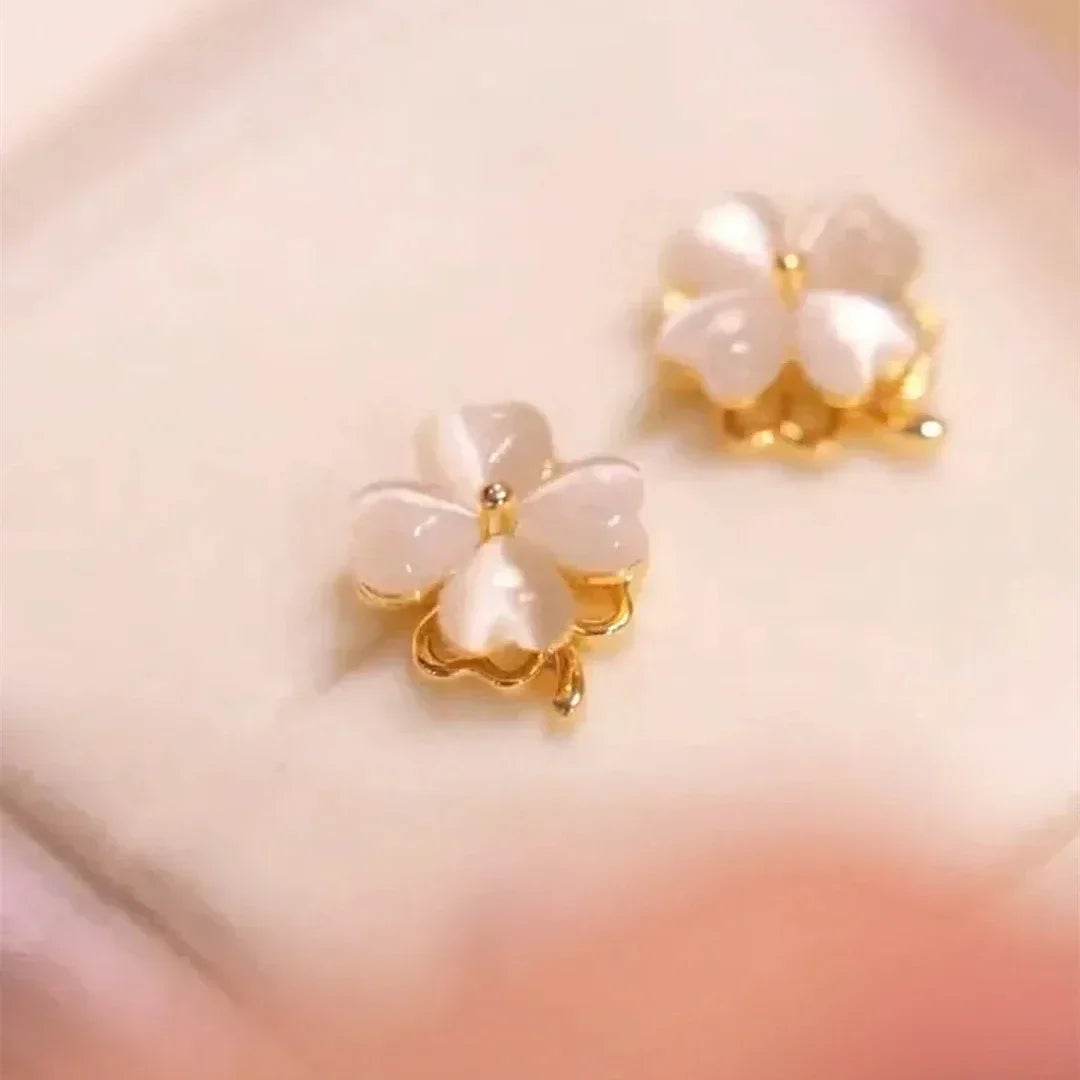 Fashion Classic Rotatable Rings Choker Green Clover Earrings Women Stainless Steel Earrings Pendant Jewelry Set for Women Gift