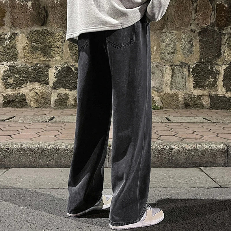 Get To School Men's Solid Color Drape Jeans Loose Straight Vintage High Street Hip-hop Y2K Casual Daily Dragging Wide-leg Pants