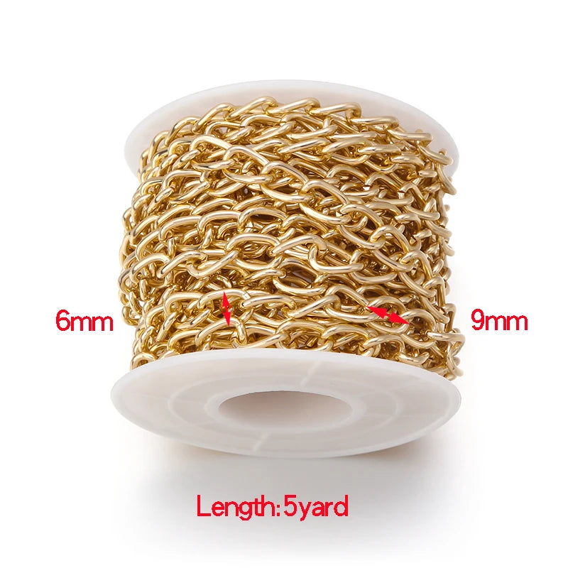 Gold Color Aluminum Chain Roll Curb Chains Flat Unwelded Twisted Link Chain For DIY Necklace Bracelets Jewelry Finding Material