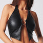 Sexy halter black leather corset Crop Top Women summer rave club Party Tank Top y2k streetwear PU womens Tops gothic clothes hot