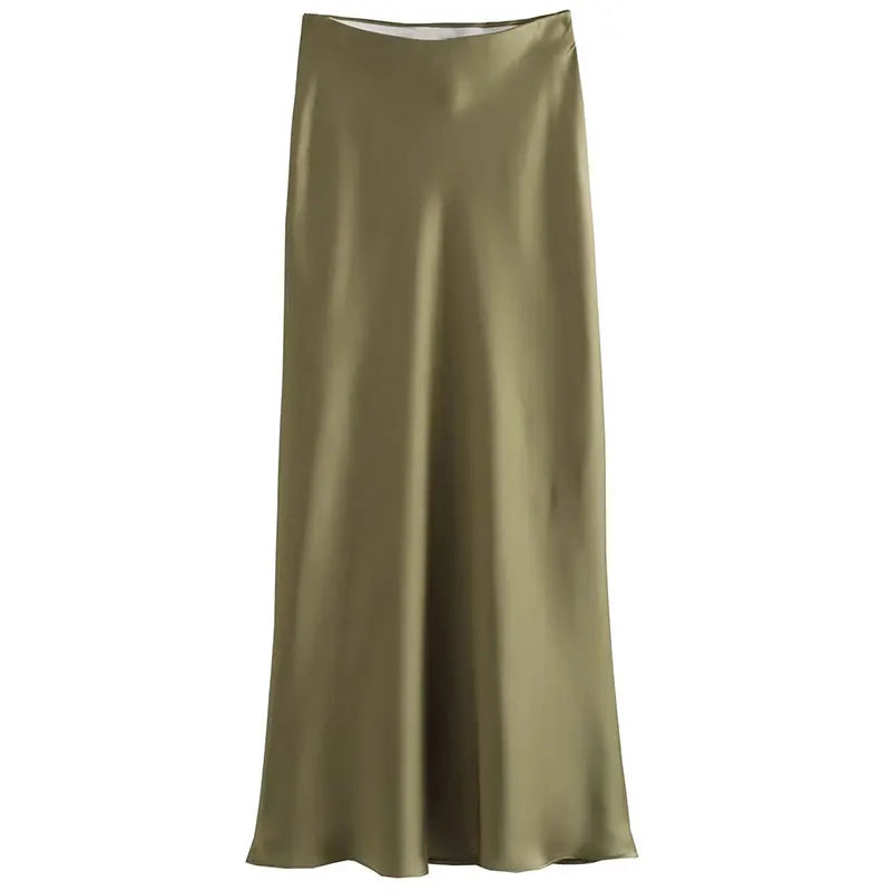 TRAFZA Women Fashion Skirts New Solid Satin Silk Texture Tight Skirt Woman Beach Style Chic And Elegant Women's Mermaid Skirt