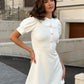 Clacive Summer Slim White Dress Ladies Bodycon Lapel Short Sleeve Mini Dress Elegant Classic Office Dresses For Women 2024