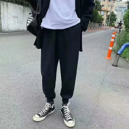 Pantalones casuales holgados de estilo coreano para hombre, de color gris, a la moda, para primavera y otoño, para guardarropa de verano.