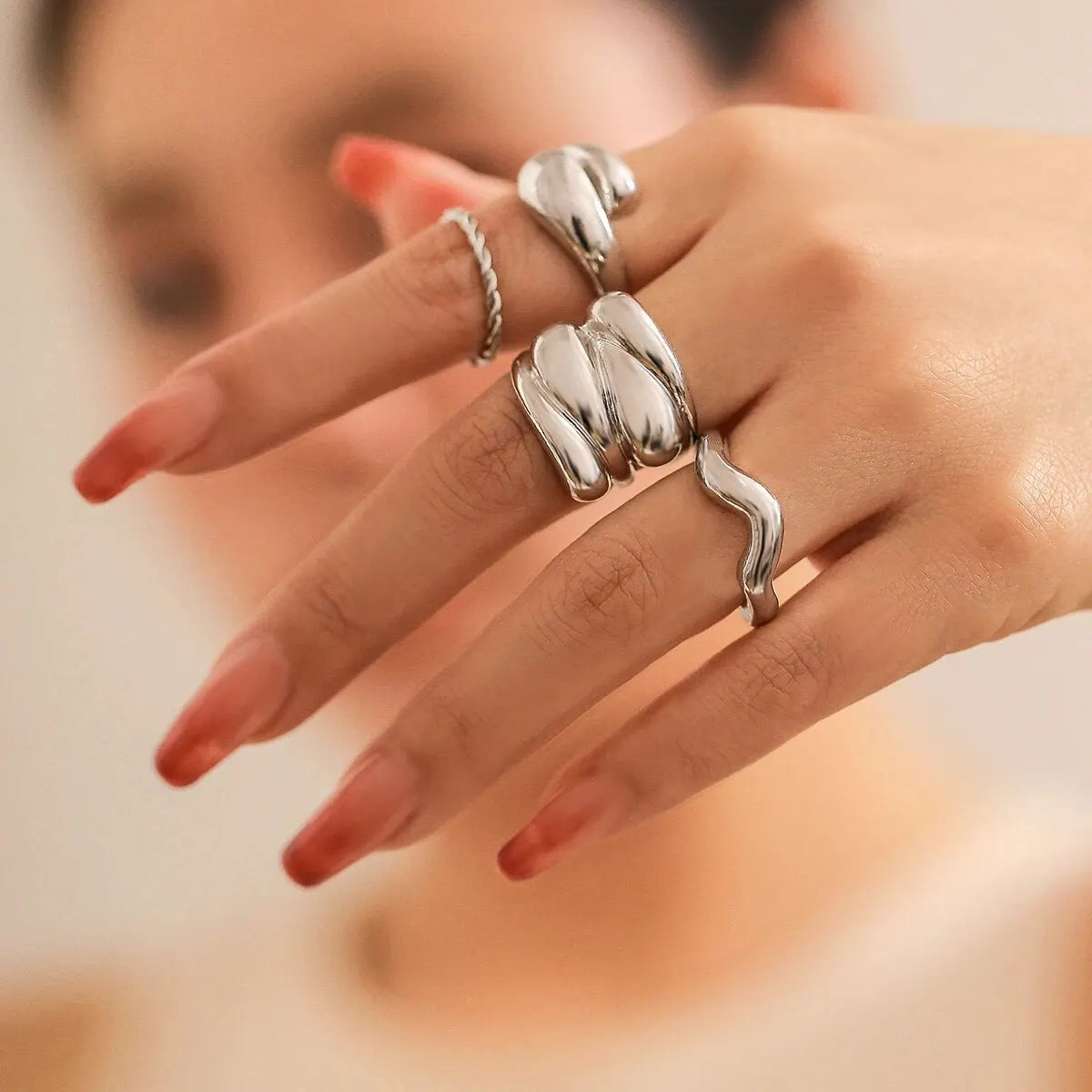 4Pcs/Set Punk Round Rolling Geometry Open Ring for Women Retro Trend Irregular Adjustable Finger Ring Party Jewelry Accessories