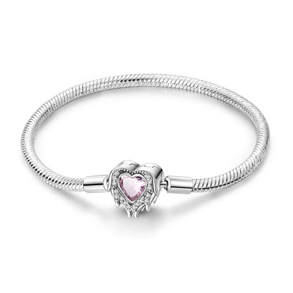 Pulsera de plata de ley 925 con cierre de corazón brillante y cadena de serpiente para mujer, compatible con dijes DIY, cuentas, joyería, regalo