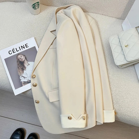 Korean Women's Blazer Jackets Single Breasted Loose Abrigos Office Ladies Classic Suit Coats Spring Fall Fashion New Chaquetas