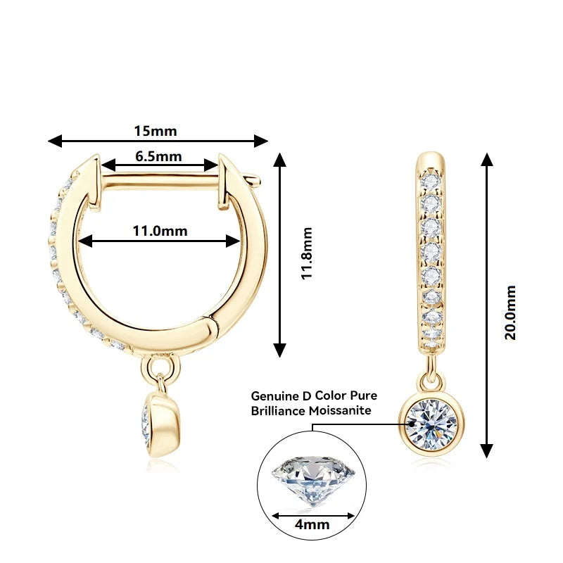 Huggie Drop Earrings Real D Color VVS1 Moissanite Diamond Hoops Earrings 925 Silver Woman Jewelry original Certified Trend 2023