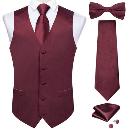 Chaleco de traje liso de satén negro con corbata y pajarita preatada, color morado, azul y verde salvia, para boda, para hombre, DiBanGu
