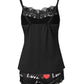 Two Piece Set Women Outfit 2025 Valentine's Day Love Heart Print Contrast Lace Sleeveless Cami Top & Home Shorts Pajama Set