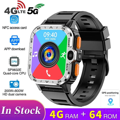 Montre connectée 2024 pour hommes et femmes, compatible Bluetooth, appels, carte SIM 4G/5G, NFC, Wi-Fi, accès Internet rapide, application, téléchargement gratuit