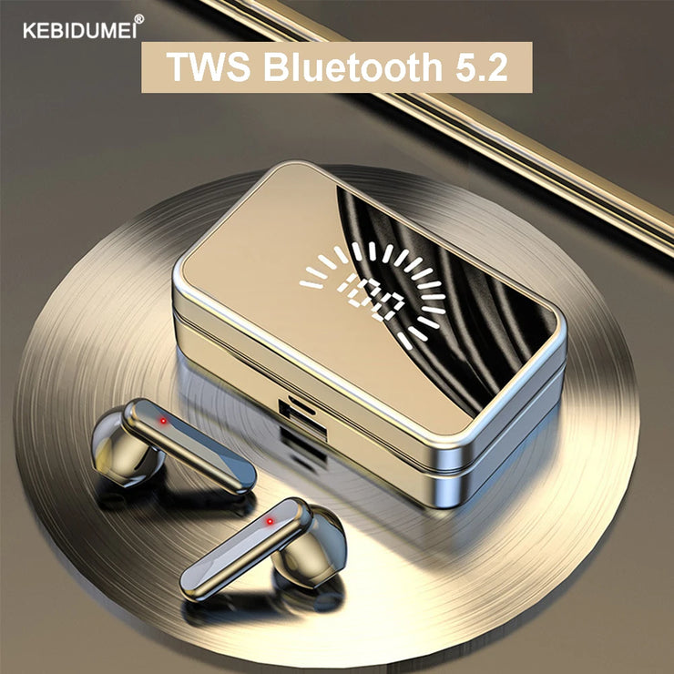 Bluetooth 5.2 Earphone Headphones Mirror Wireless Stereo Headset with Digital DisplayTouch Control Sports Earbuds for Gaming