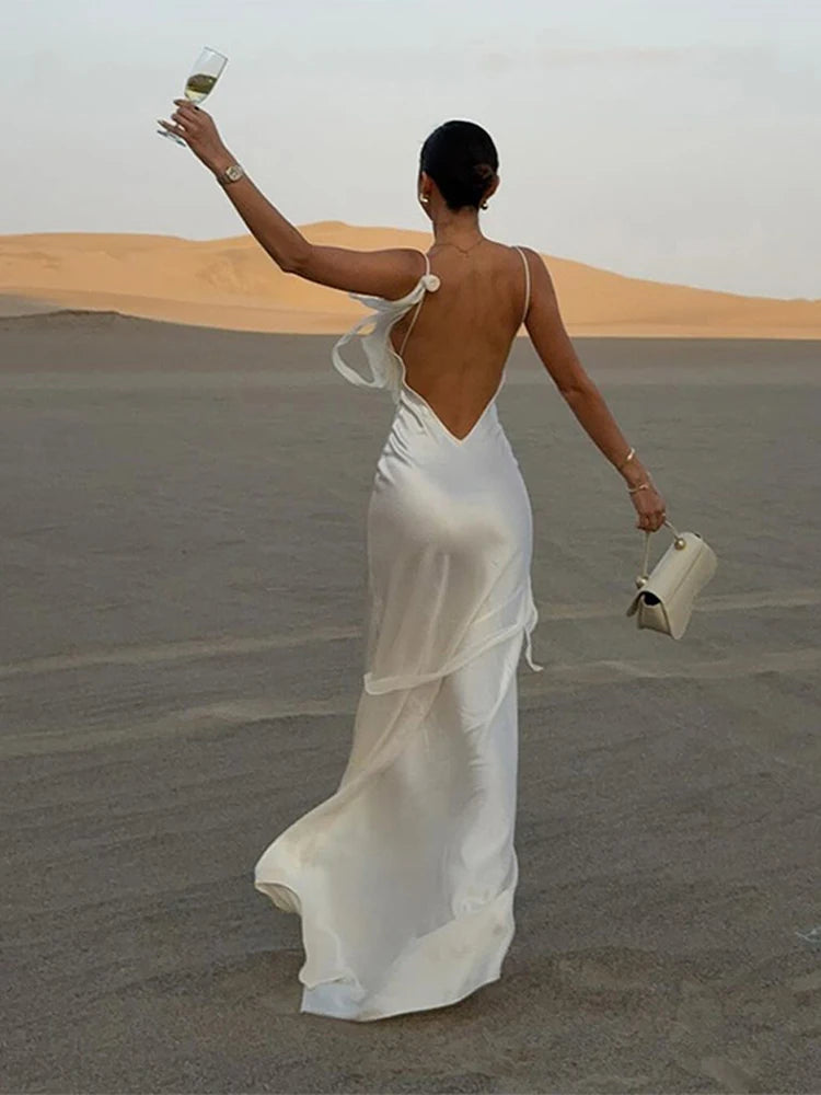 Vestido de fiesta de sirena sexy para mujer, con espalda descubierta, ajustado a la cadera, con dobladillo con volantes, vestidos de noche para mujer, primavera 2025, túnicas para dama