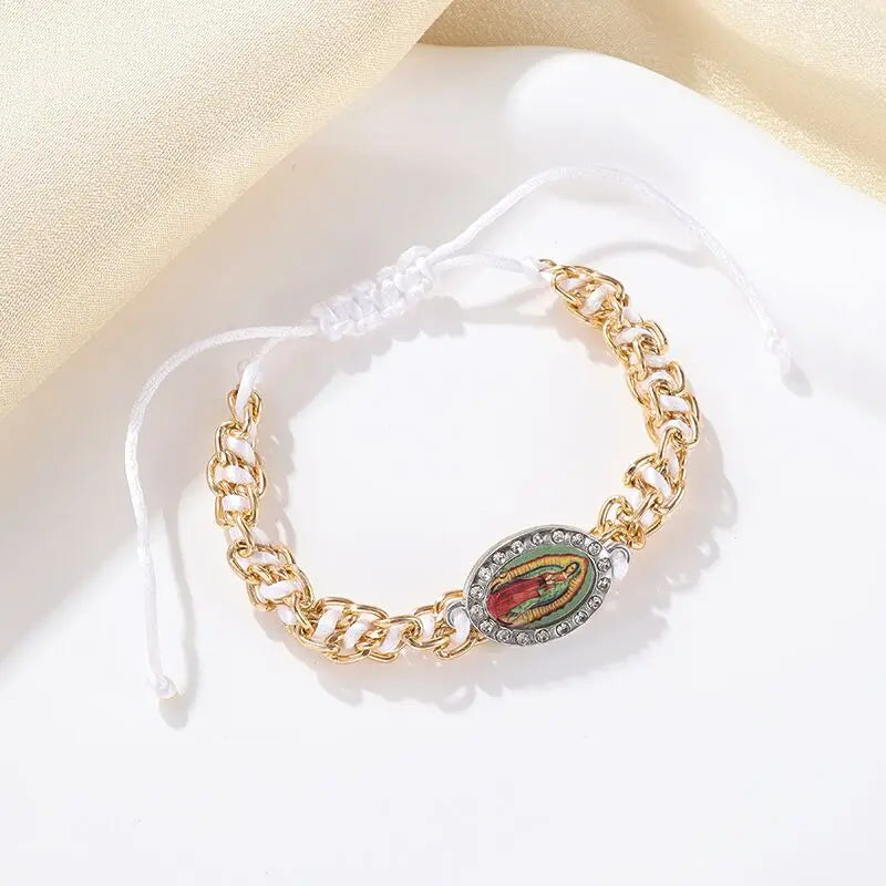 Colgante clásico católico de la Virgen María de Guadalupe con cruz de circonitas, collar de oración para mujer