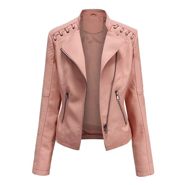 Cross-border European Style New Women's Genuine Leather Cropped Jacket Slimming Effective For Casual Fashion Motorcycle Clothing
