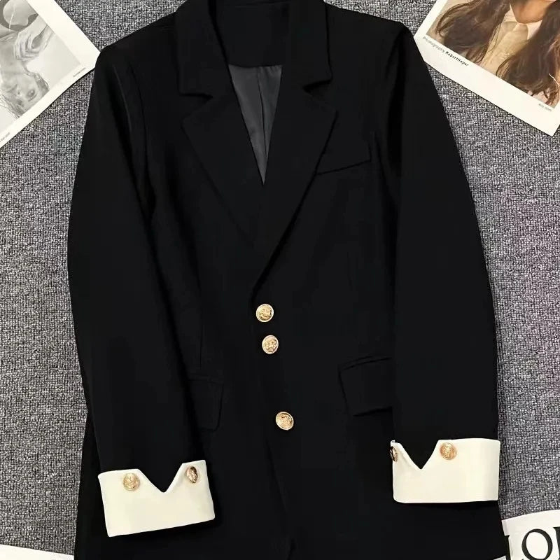 Korean Women's Blazer Jackets Single Breasted Loose Abrigos Office Ladies Classic Suit Coats Spring Fall Fashion New Chaquetas
