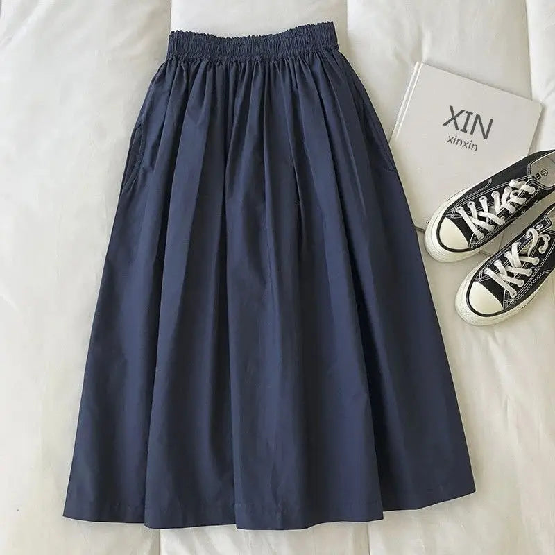 Summer Female Simplicity Casual Elastic High Waist A-Line Skirt 2023 Fashion All-match Solid Color Loose Skirt Women's Clothing