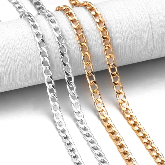 Gold Color Aluminum Chain Roll Curb Chains Flat Unwelded Twisted Link Chain For DIY Necklace Bracelets Jewelry Finding Material