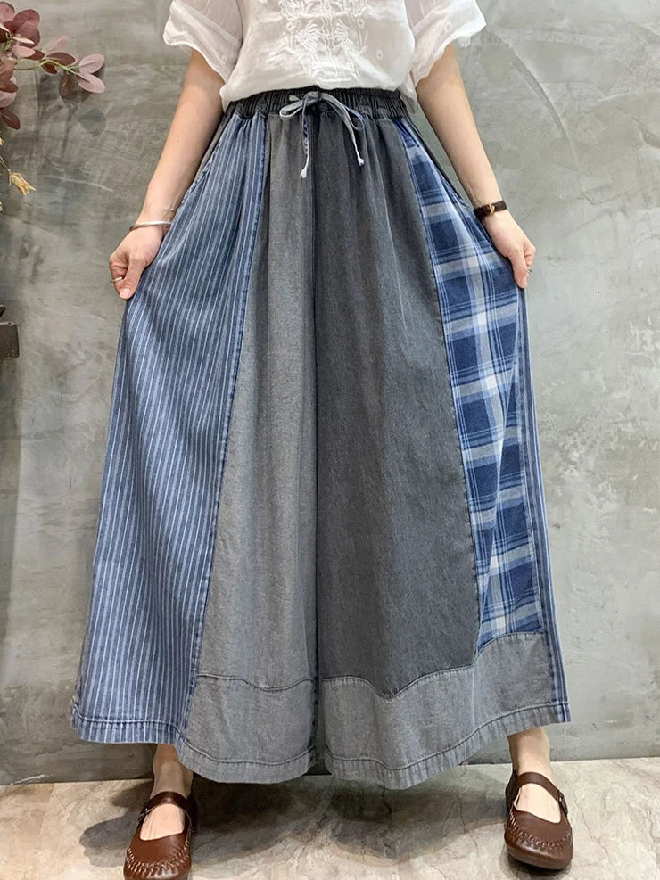 Max LuLu 2024 Spring Fashion Denim Wide Pants Womens Loose Classic Plaid Vintage Jeans Ladies Striped Leisure Oversized Trousers