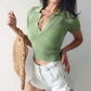 Polos ITOOLIN pour femmes, t-shirt en tricot à manches courtes, uni, côtelé, col en V, court, uni, slim, été 2023