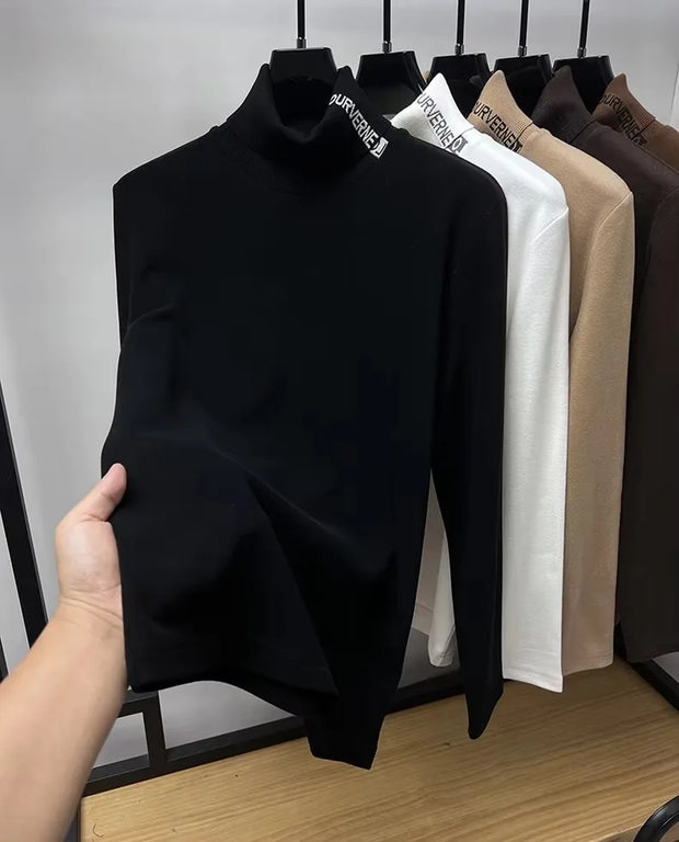 High end brand velvet long sleeve T-shirt men's autumn new trend embroidered warm casual Korean version lapel pullover sweater