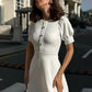 Clacive Summer Slim White Dress Ladies Bodycon Lapel Short Sleeve Mini Dress Elegant Classic Office Dresses For Women 2024