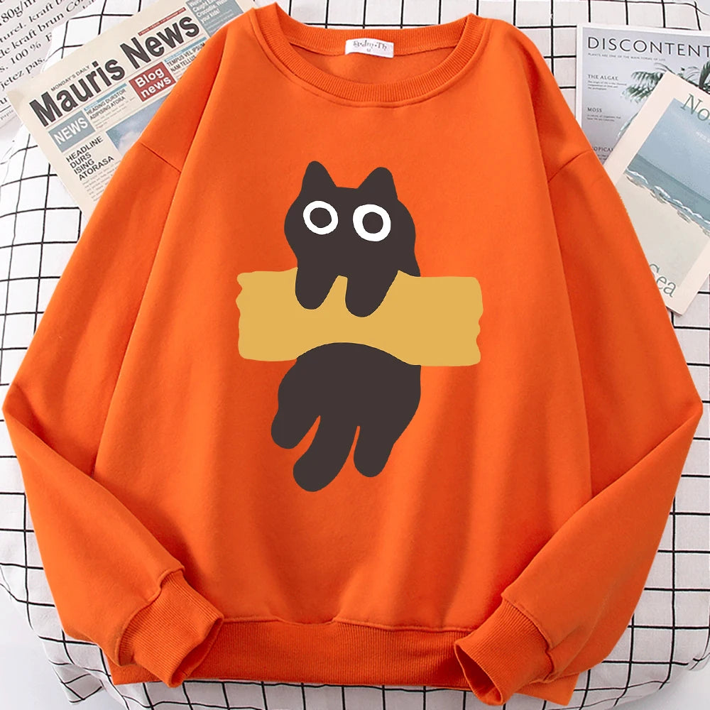 Fun Adhesive Tape Cat Cute Print Cartoons Hoody Men Women Hip Hop Hoodie Autumn New Hoodies O-Neck Loose Clothes Sweatshirts