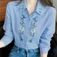 Embroidery Women Spring Autumn Blouses Shirts Lady Casual Long Sleeve Turn-down Collar Striped Printed Blusas Tops DF4781