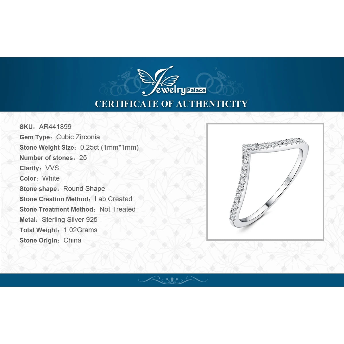 JewelryPalace 5A CZ V Half Eternity Stakable 925 Sterling Silver Wedding Band Ring for Woman Anniversary Gift Fine Jewelry