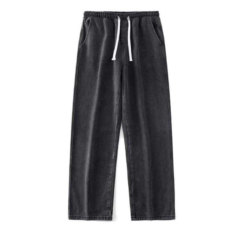 Get To School Men's Solid Color Drape Jeans Loose Straight Vintage High Street Hip-hop Y2K Casual Daily Dragging Wide-leg Pants