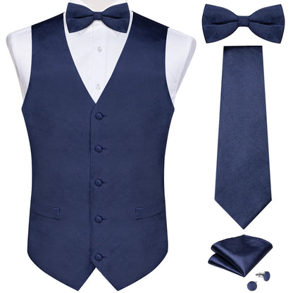 Chaleco de traje liso de satén negro con corbata y pajarita preatada, color morado, azul y verde salvia, para boda, para hombre, DiBanGu