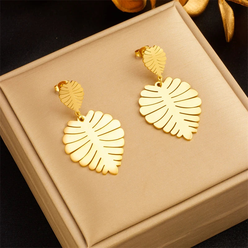 DIEYURO 316L Stainless Steel Gold Color Geometric Drop Earrings For Women Girl Fashion Waterproof Ear Jewelry Gift Party Wedding
