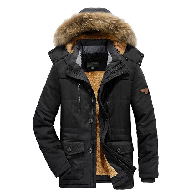 2024 Parka Outdoor Men's Winter Jacket Plus Velvet Thick Warm Multi Pocket Jackets Solid Parkas Male Coat Large Size Clothing