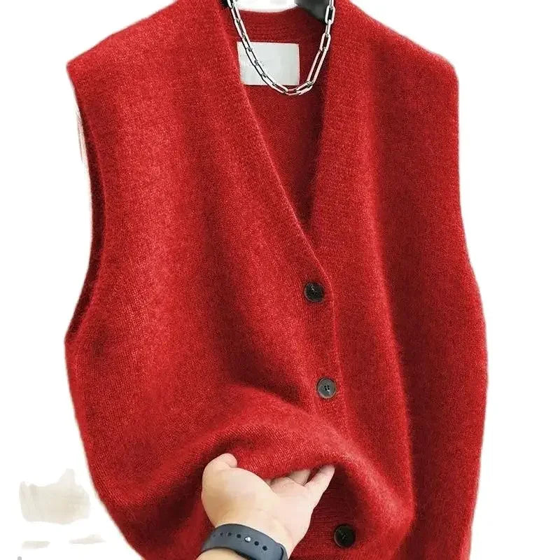 Suéter versátil con cuello en V para mujer, chaleco, moda femenina, cárdigan de punto sin mangas, suéteres, chalecos, top, novedad de 2025